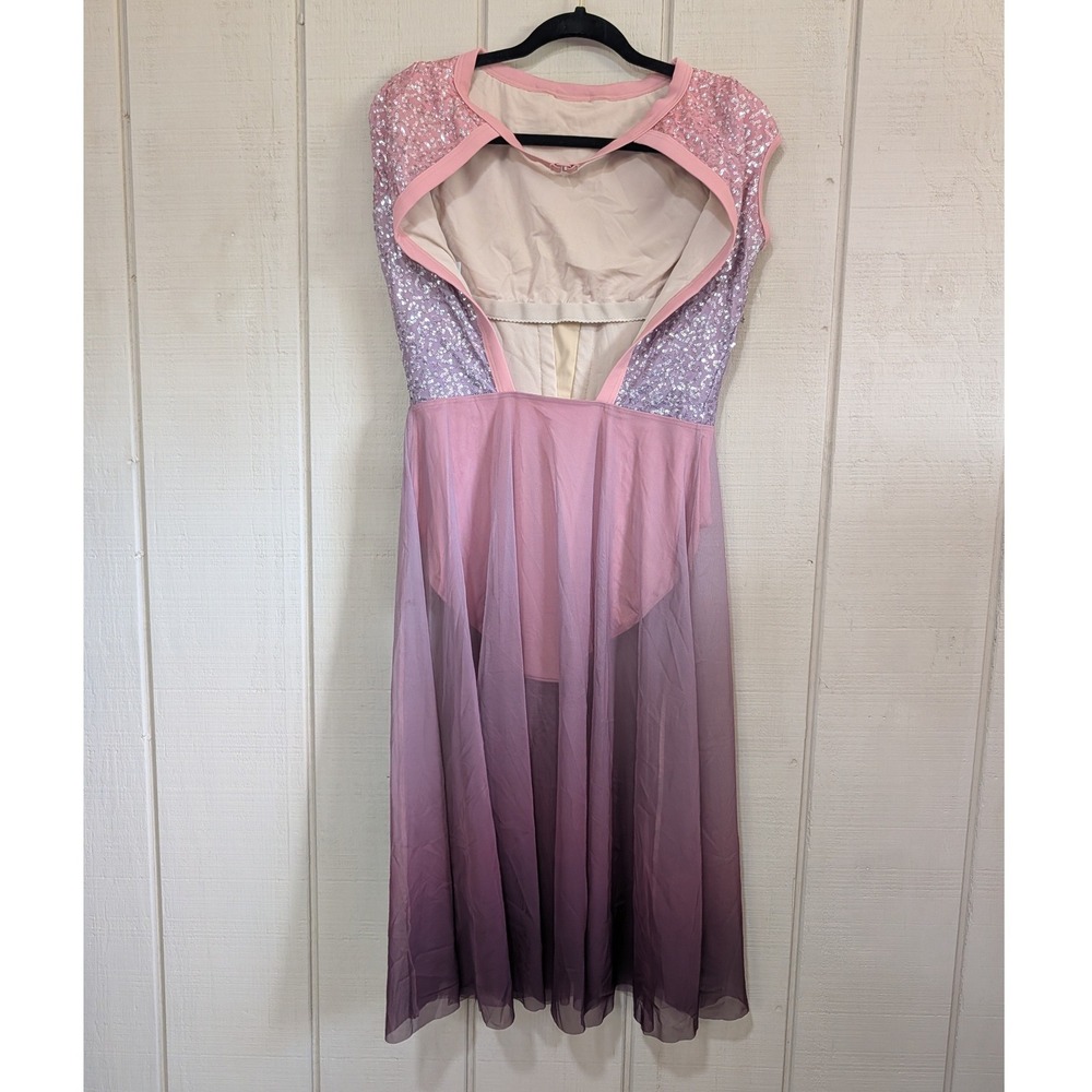 Weissman Pink Sequin Lyrical Dance Costume Ombre Mesh Open Back Large Adult - Picture 3 of 13
